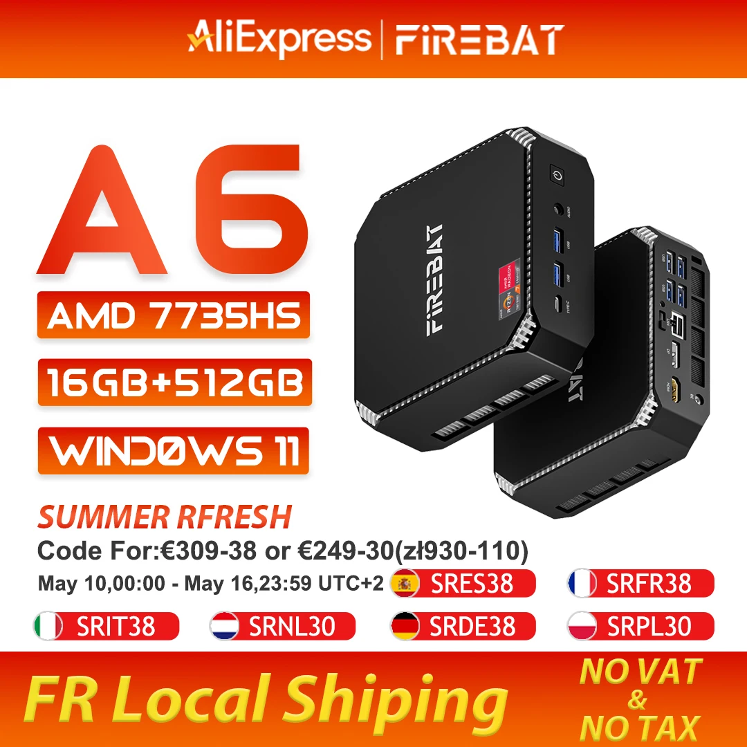 FIREBAT MINI PC A6 AMD Ryzen 7 7735HS 16 Go de RAM DDR5 512 Go de SSD WIFI6 BT5.2 Windows 11 Ordinateur de bureau portable MINI-PC Ordinateur de jeu