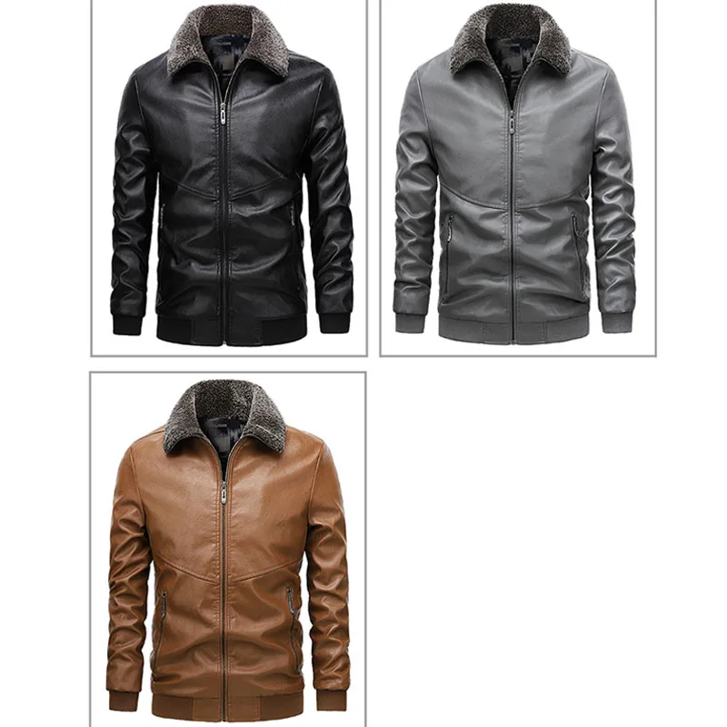 Mens Winter Cotton Padded Lining Motorcycle Windproof Warm Coat Male Fleece Collar Outwear Clothing 5XL New Leather Jacket MY314