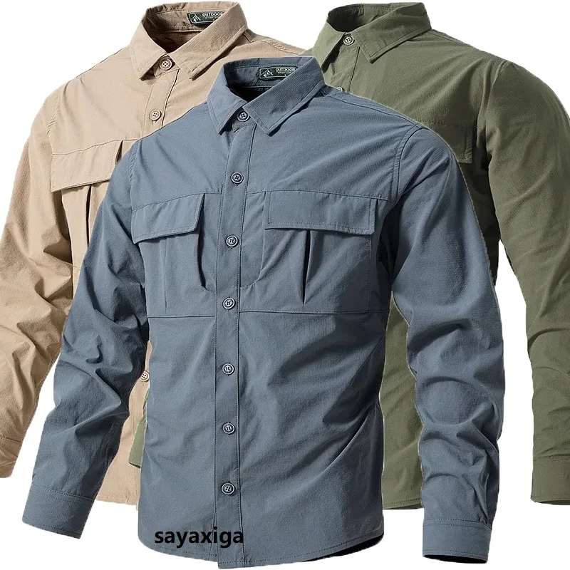 Tactical Hiking Shirts Men Long Sleeves Cargo shirts Work Shirts Summer Outdoor Quick Dry Hunting Shirt Multi pocket Water Proof