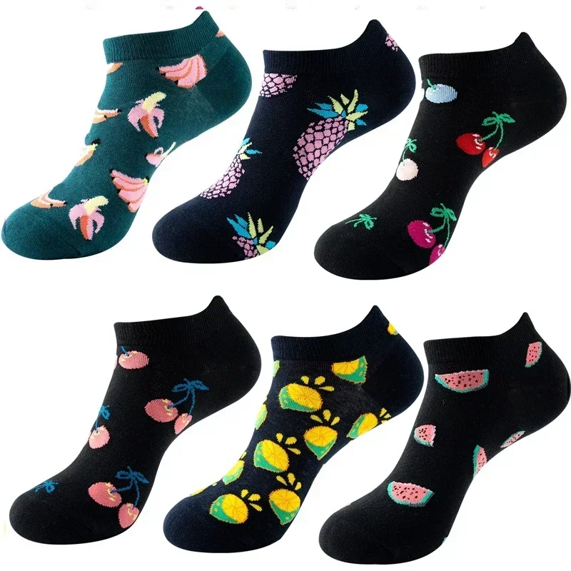 6 Pairs Cartoon Fruit Funny Socks Women Men Cute Ankle Slipper Socks Aesthetic Printing Summer Short Sports Socks Cotton NO-Show