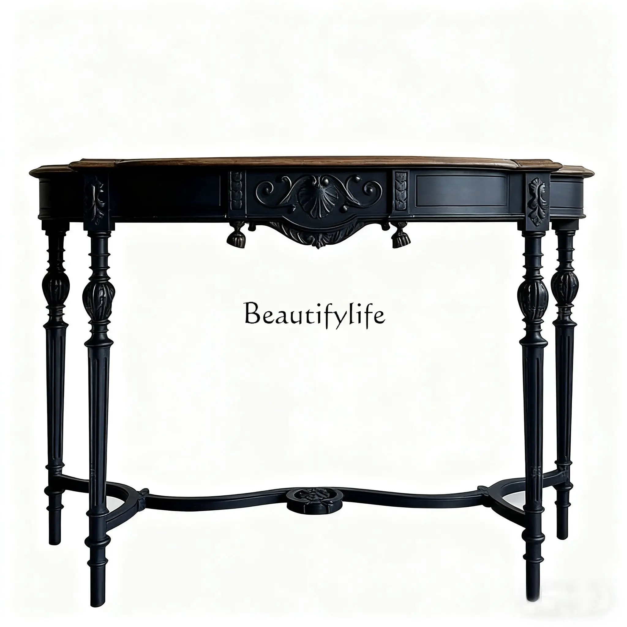 

French retro solid wood porch table black partition entry strip case storage table