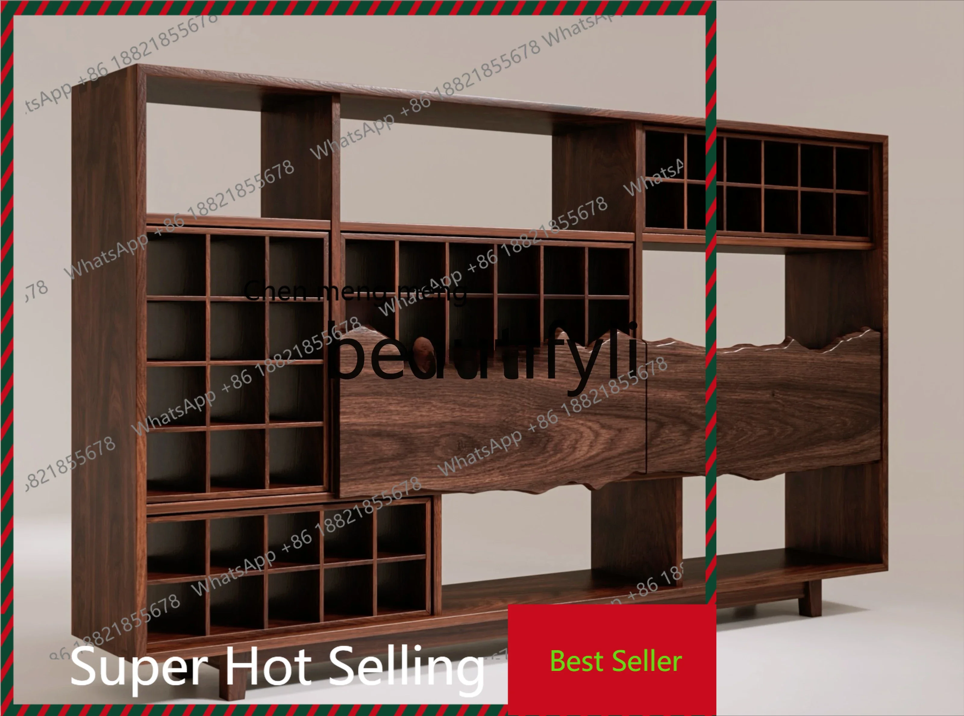 K182Wabi Sandy Wind Ridge Line Cabinet Solid Wood Side Cabinet Storage Rack