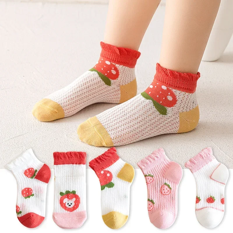 5 Pairs/lot 0-8Y Children Ultrathin Mesh Socks Baby Boys Girls Summer Cute Cotton Breathable Thin Soft Boat Socks Kids Socks