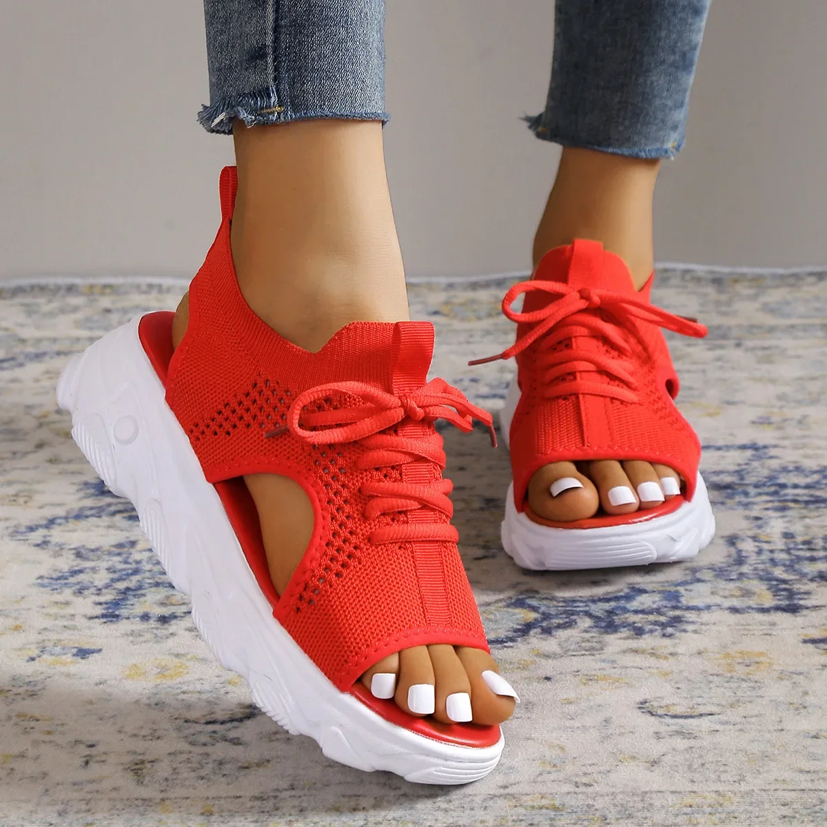 Sandal Women Summer 2023 Casual Platform Shoes Thick-Soled Lace-Up Sandalias Open Toe Beach Shoes for Women Zapatos Mujer