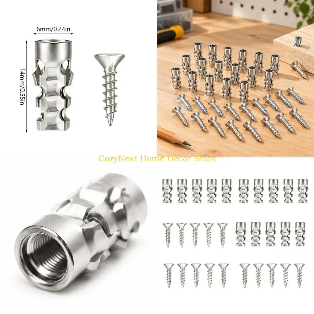 92MF Stripped Screw Hole Repair Set , 30-Piece Stainless Steel Insert and Screw Set for Cabinets, Shelving, Storage Racks, and