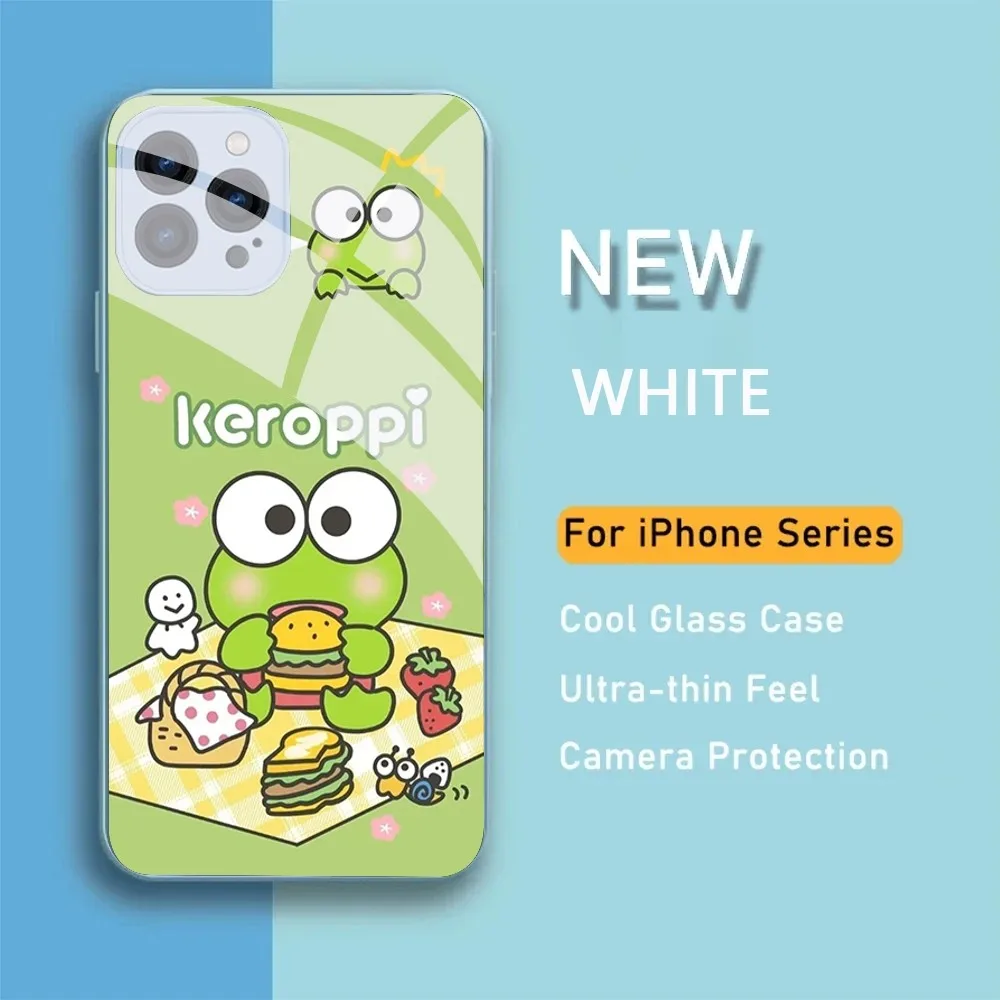 S-Sario K-Keroppi Phone Case For IPhone 15 14 13 12 Mini 11 Pro Max X XS XR 6 7 8 SE Plus Glass Hard Cover