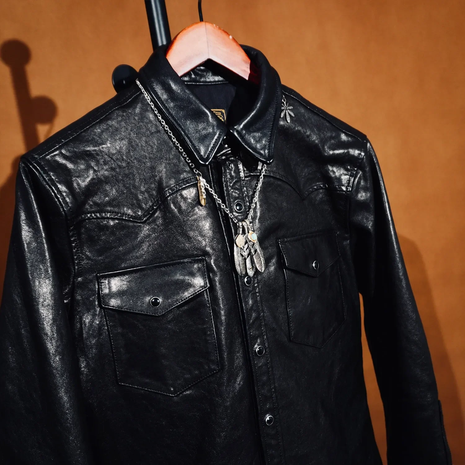 Tailor Brando Washed Full Vegetable-Tanned Sheepskin American Vintage Men's Classic Leather Shirt
