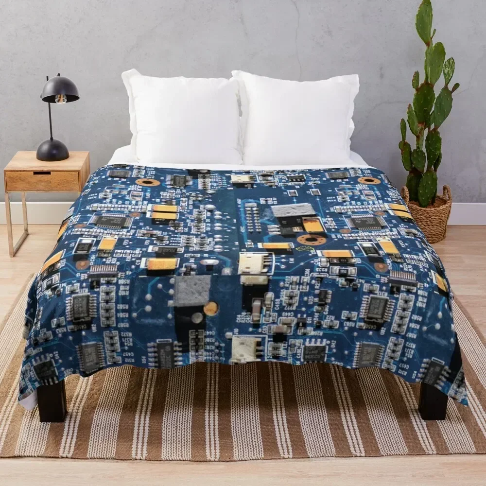 

Blue Circuit Board Throw Blanket Stain Resistant Cozy Warm Blanket
