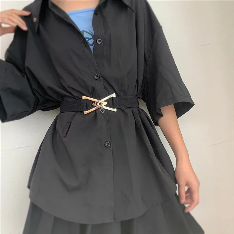 2025 New Triangle Belt Women's Decorative Elastic Dress Sweater Set Simple Black Brown Belt Multi Functional Fashion Belt