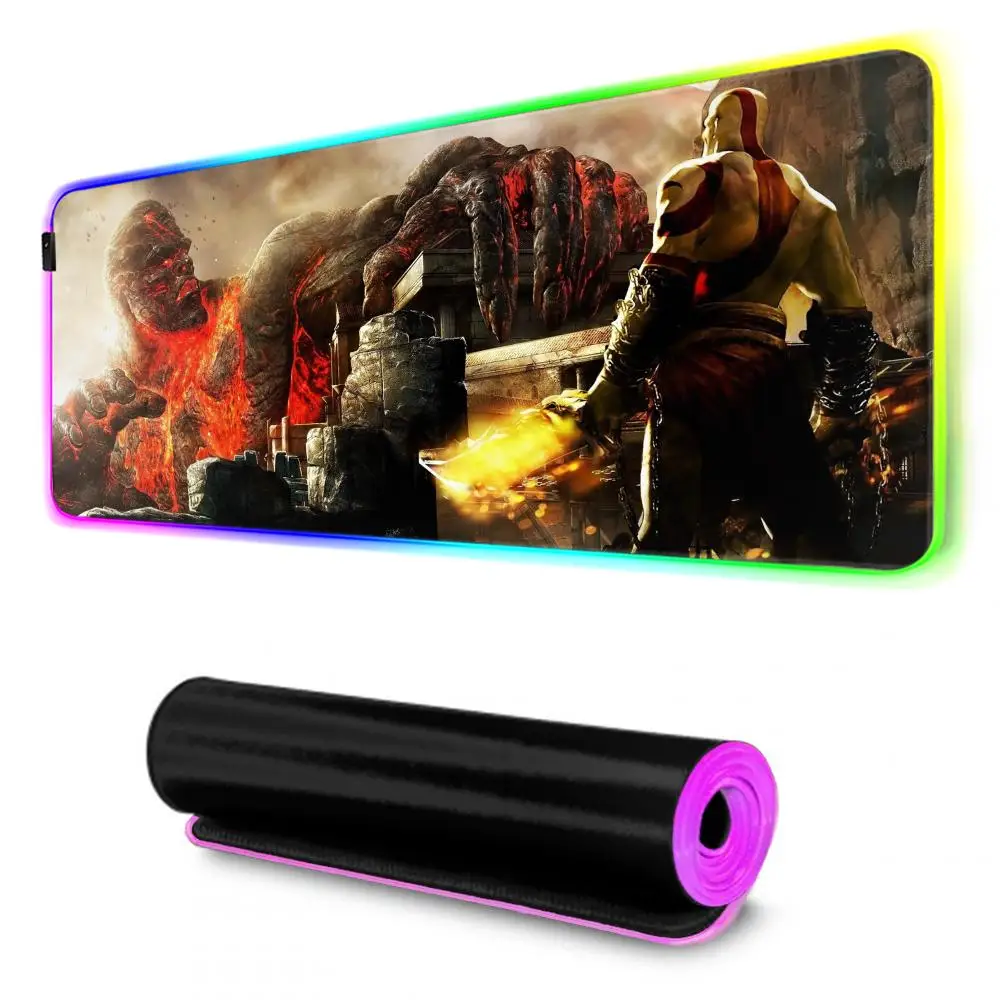 Game G-God of War Mouse Pad Gamer Rgb Desk Mat Back Light Led Mousepad Setup Gaming Accessories Deskmat Big Mousepad Backlight