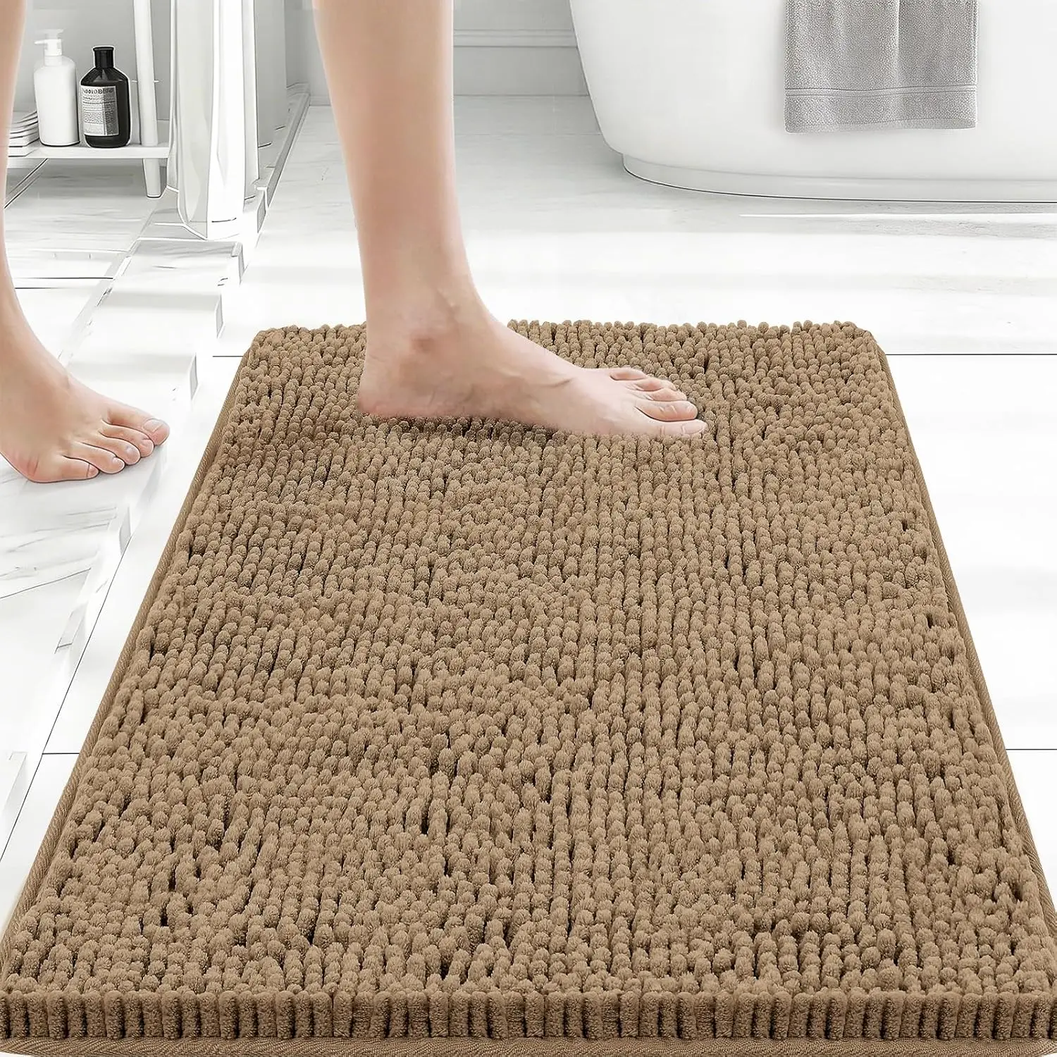 

Non-Slip Chenille Bath Mat with Backing, Ultra-Absorbent & Machine Washable for Quick-Dry Bathroom Use in Shower and Tub Areas