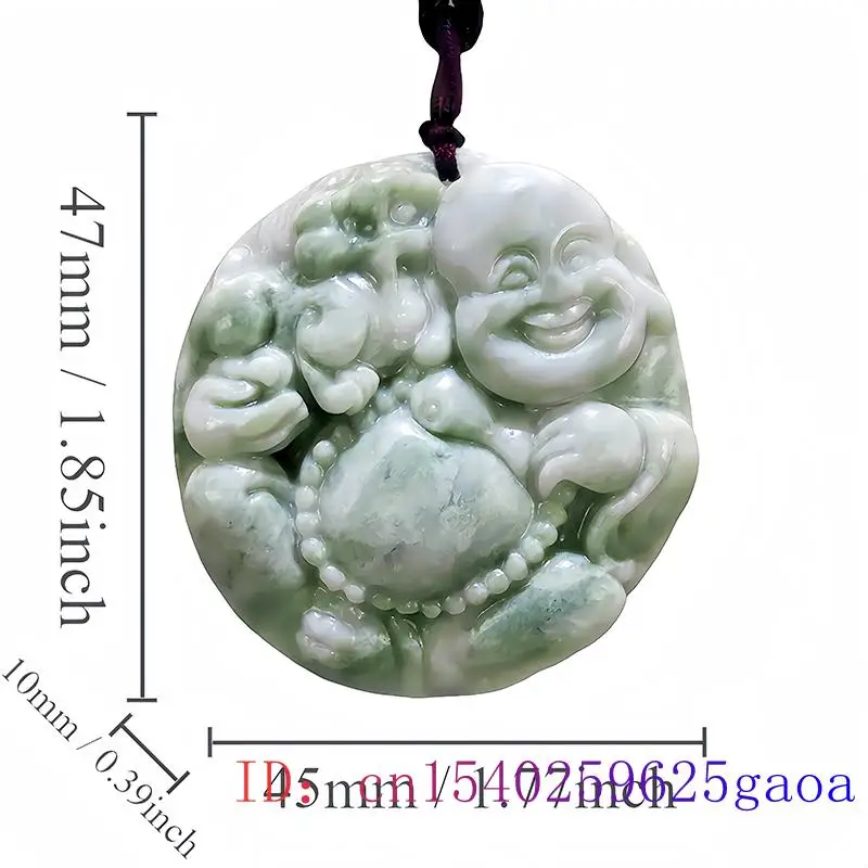 Green Natural Real Jade Maitreya Buddha Pendant Necklace Chinese Luxury Vintage Amulet Accessories Charm Carved Jewelry Gift