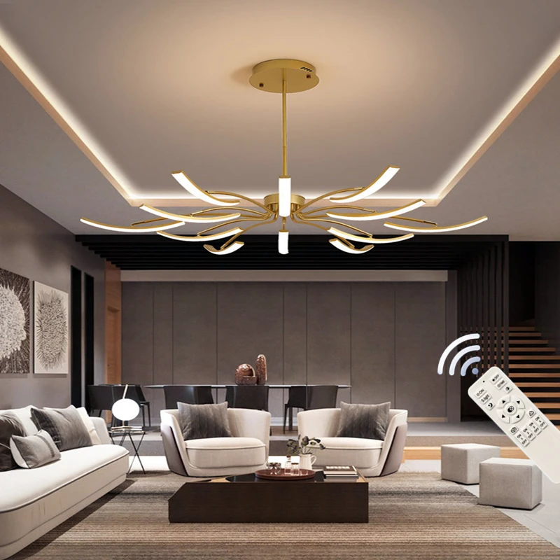 

New Modern Led Ceiling Chandelier With Remote For Living Room Bedroom Dinning room Golden/Black Simple Home Decor Pendant Lights