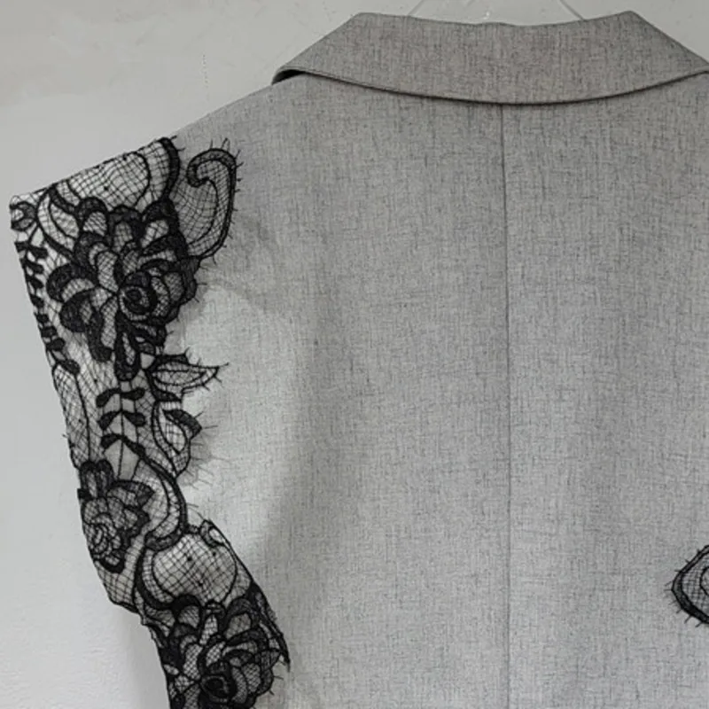 HKSH Herbst Neue frauen High Street Flut Trendy Spitze Patch Design drehen-unten Kragen Einzigen Taste Beiläufige Elegante weste HK7803