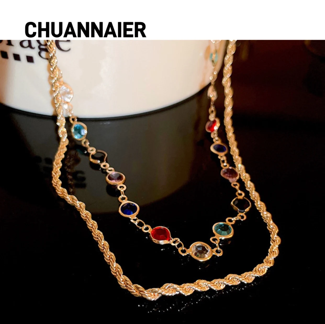 

Hot-selling zircon double-layer necklace, European and American ins vintage temperament choker chain, light luxury and high-end