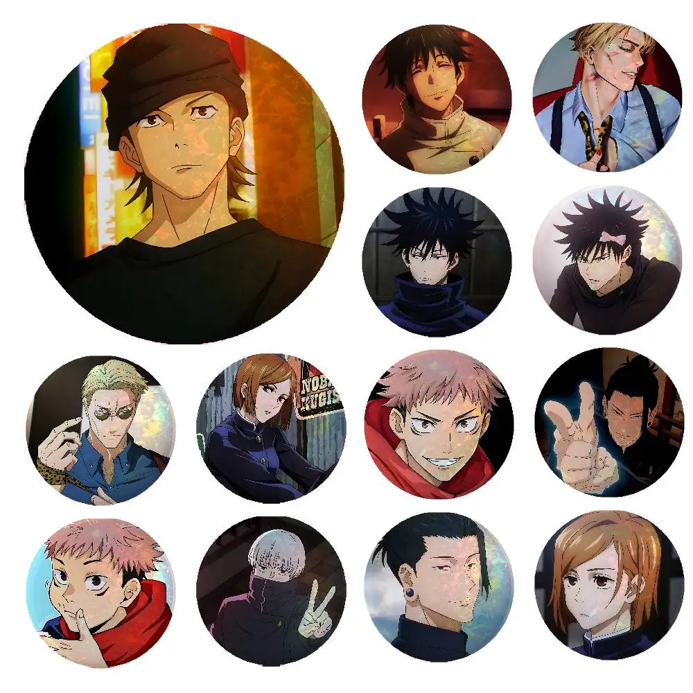 Anime-J-jujutsus K-KaisenS Cute Anime Game Laser Double Flash Tinplate Badge Cartoon Character Pin Brooch Fan Collectible Cospla
