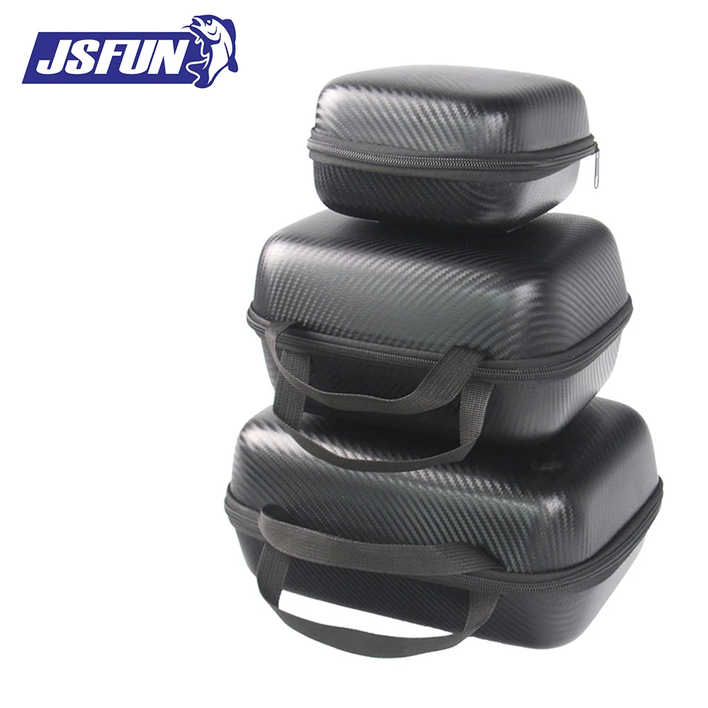 JSFUN Fishing Reel Case S/M/L PU Twill Texture Shockproof Foam Lining Portable Handle Storage Bag for Spinning/Baitcasting Reels
