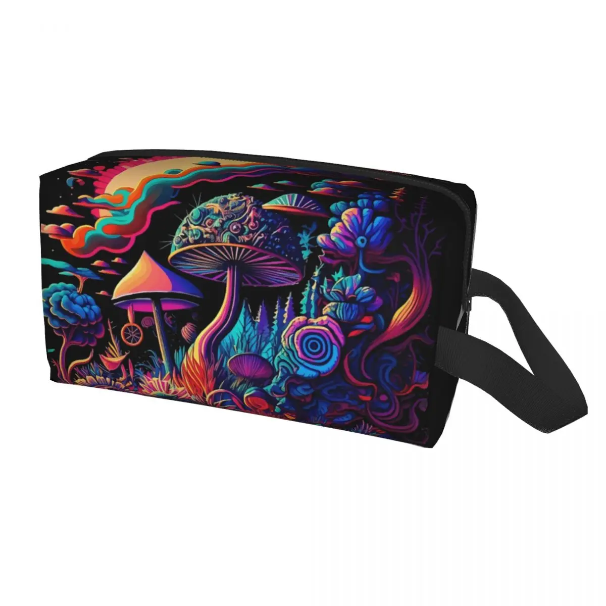 Travel Trippy Psychedelic Vibrant Mushrooms Toiletry Bag Kawaii Cosmetic Makeup Organizer for Women Beauty Storage Dopp Kit Case