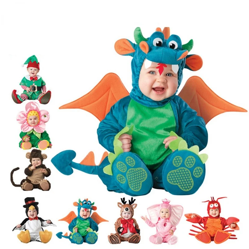 

2023 Baby Rompers Newborn Clothes Animal Pirate Dinosaur Penguin Santa Claus Carnival Christmas Elf Halloween Costume for Kids