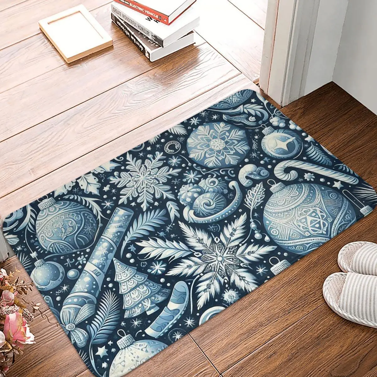 Christmas.blue And White Non-slip Doormat Floor Mat Water oil proof Carpet Rug for Kitchen Entrance Home Bedroom Footpad Mats