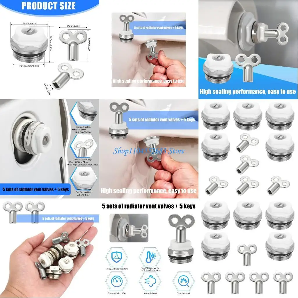 

Y6GD 5 шт. дюйма металлические выпускные клапаны для отопления с ключом, ручные воздухоотводные заглушки, клапаны
