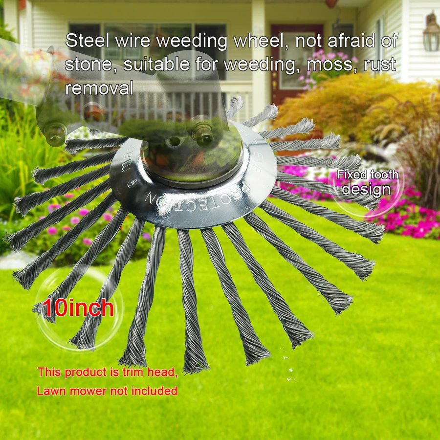 1 Universal Weed Trimmer Accessory - 10inch Steel Wire Rotary Planing Head, Mounting Hole 1Inch/2.54Cm, Easy to Install, Durable Metal Construction, Suitable for Light Gardening and Moss Removal, Ideal Lawn Care and Maintenance Tool