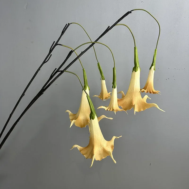 2 Buah Dekorasi Auditorium Bunga Buatan PU Cabang Datura Gantung Simulasi Bunga Buatan Berkualitas Tinggi Daturas Oranye