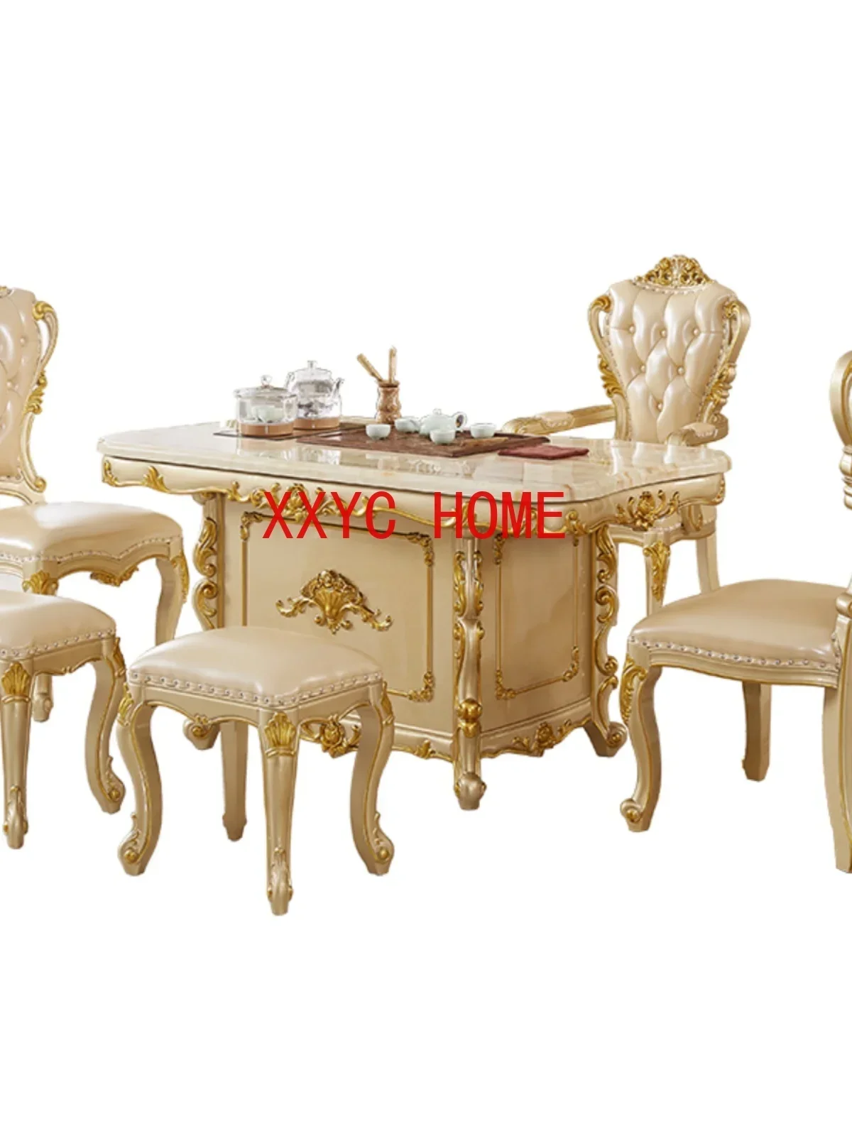 

European-Style Balcony Table-Chair Set Home Use Set Automatic Boiling Water Solid Wood Tea Table