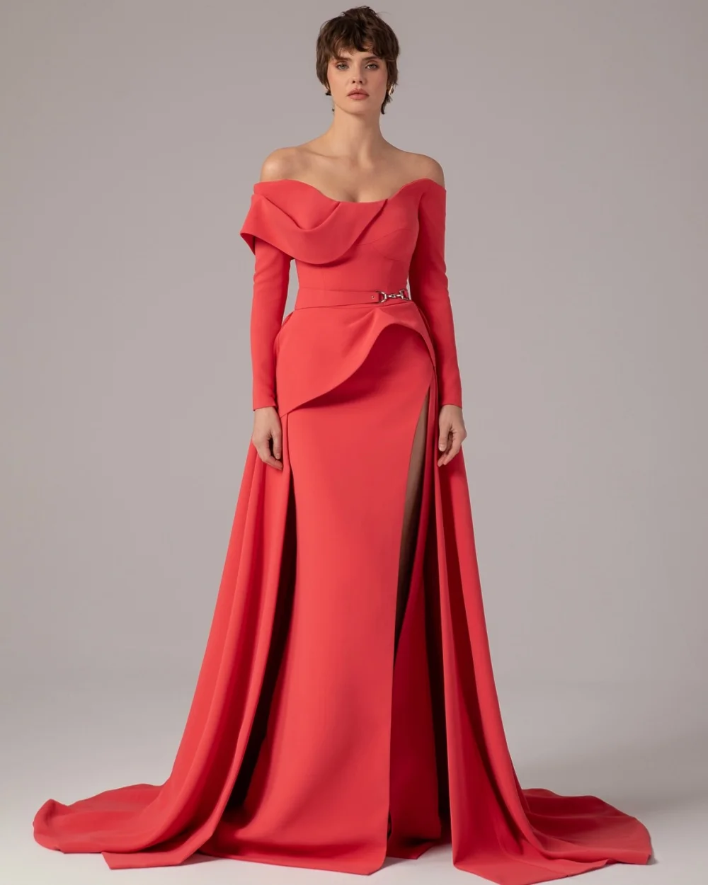 تخصيص جودة عالية أنيقة جيرسي وشاح Ruched ألف خط خارج على الكتف فساتين طويلة فساتين مناسبة مخصصة الأحجام المتاحة #1