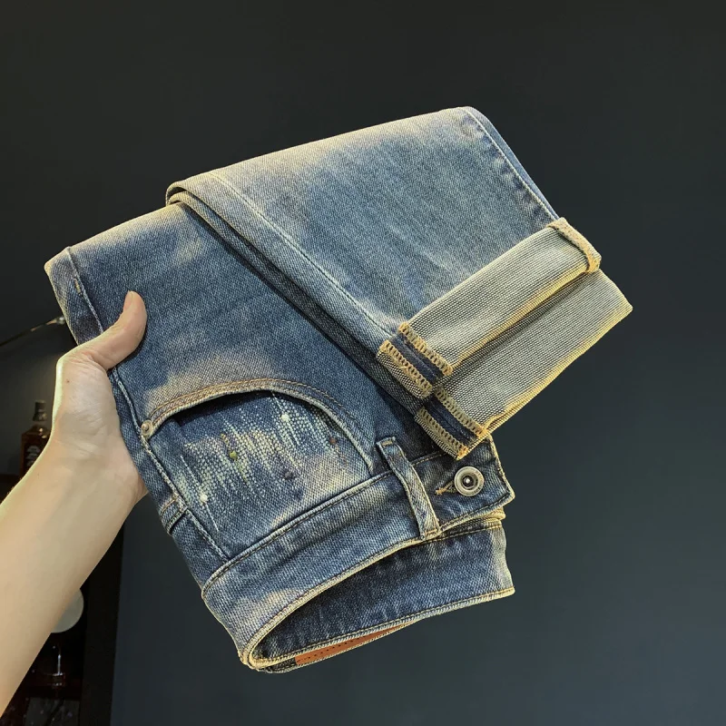 

Мужские джинсы большого размера, новые стили весны и осени, свободная мужская одежда, модные и ностальгические, элитные уличные брюки.