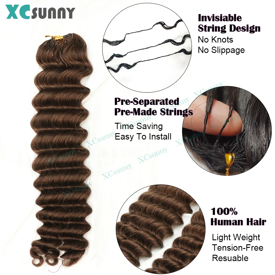 ريشة الكروشيه شعر مستعار بشري موجة عميقة اللون 4 قبل فصل Knotless الكروشيه نمط الشعر لضفائر بوهو