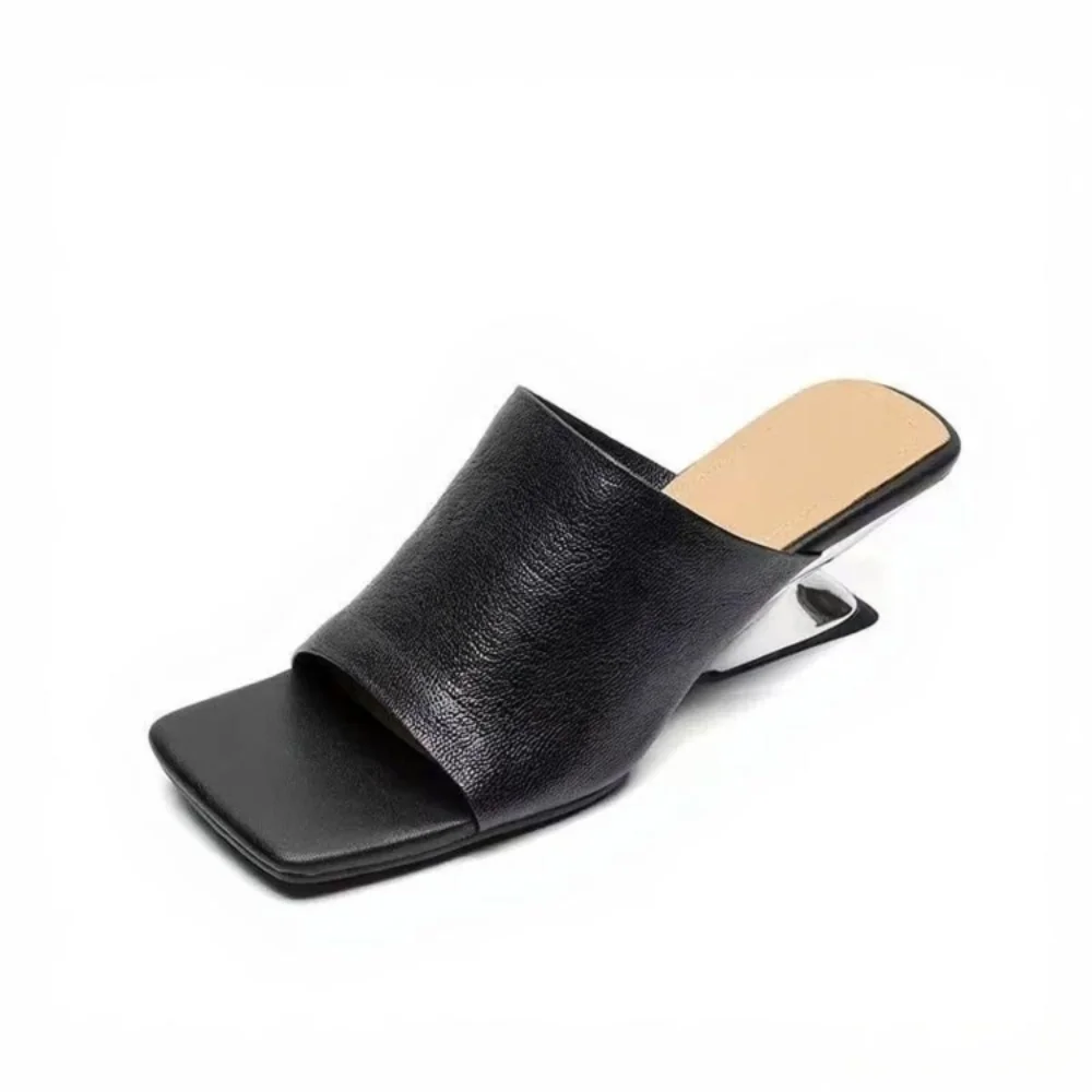 Luxe Burgundy Square Toe Slide Sandals Premium Leather One Strap Mules Chunky Sole Backless Loafers Dressy Casual Summer Shoes