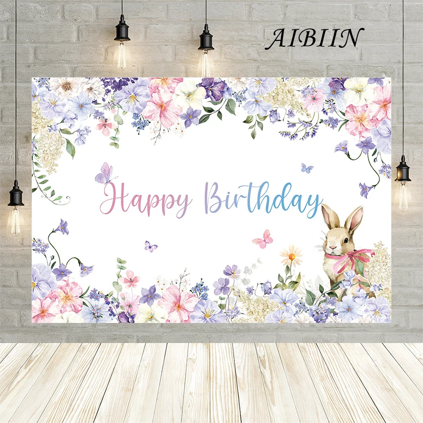 

AIBIIN Happy Birthday Backdrop Customizable Cute Rabbit Birthday Party Portrait Backdrops Photography Background Decoration