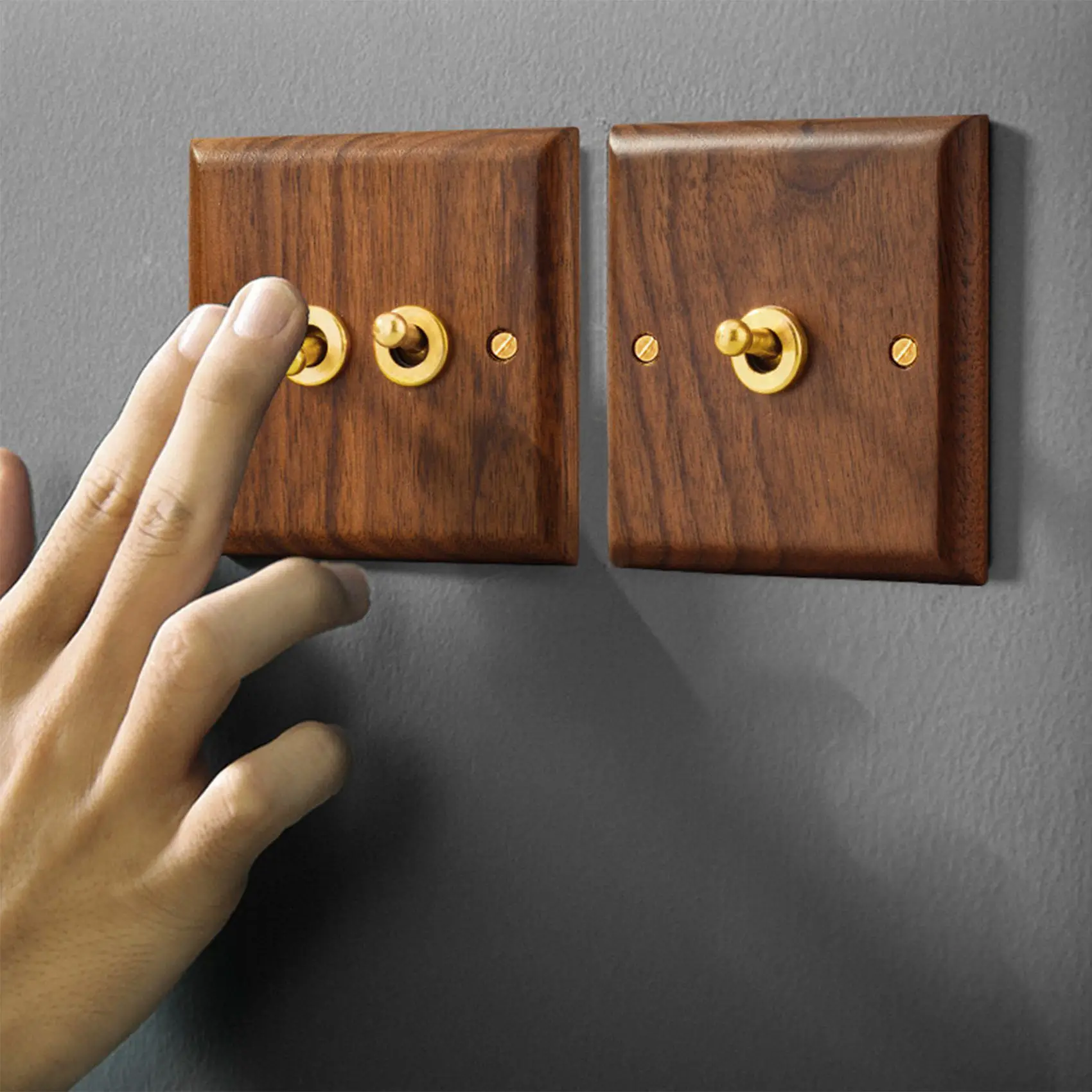 Retro American Industrial Style Light Switch Socket, Solid Wood Brass Toggle Switch Plate, Antique Home Stay Switch(1) image 3