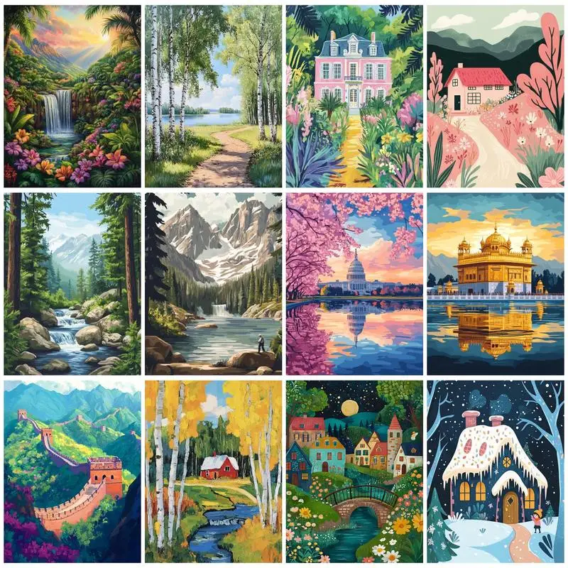 GATYZTORY-Yetişkin Numaralarına Göre Boya, Basit elle çizilmiş yağlıboya manzarası, El Sanatları El İşi Sanatı, Tuval Üzerine Çizim, Renk İşaretleri