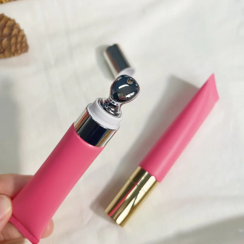 

2Pcs 15ml Zinc Alloy Rose Red Frosted Golden Silvery Massage Tube Lip Glaze Lip Oil Eye Cream Comfortable Cold Touch
