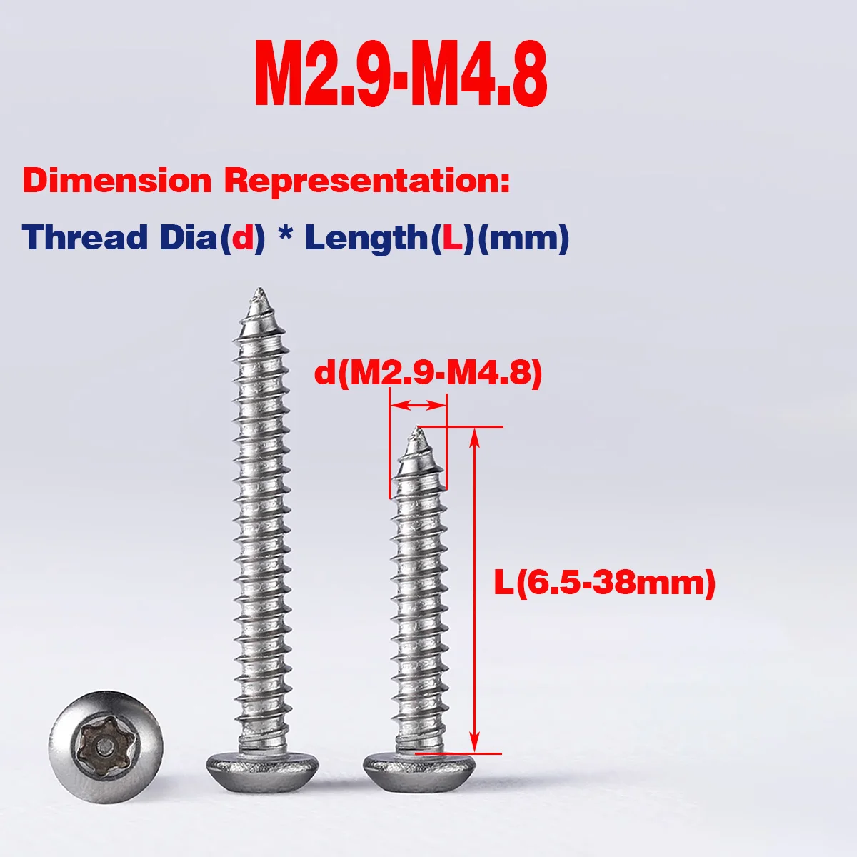 

304 Stainless Steel Round Head Plum Blossom Self Tapping Screw With Needle M2.9 M3.5 M3.9 M4.8