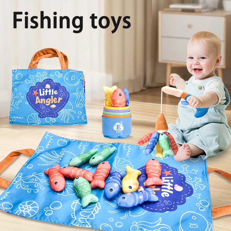 Jouets de poisson Montessori, jeu de pêche en tissu pour les tout-petits de 6 à 12 mois, jouet sensoriel, tasses empilables, comptage des nombres, tri des couleurs, cadeau