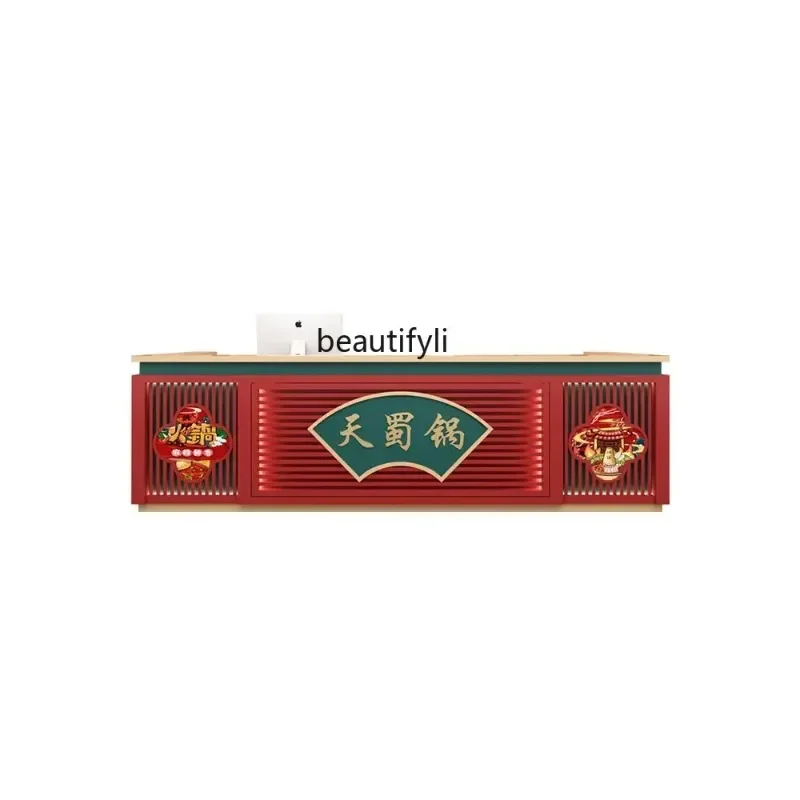 Q181  New Chinese retro hot pot restaurant checkout page Hotel front desk, tea house, health center greeting cabinet