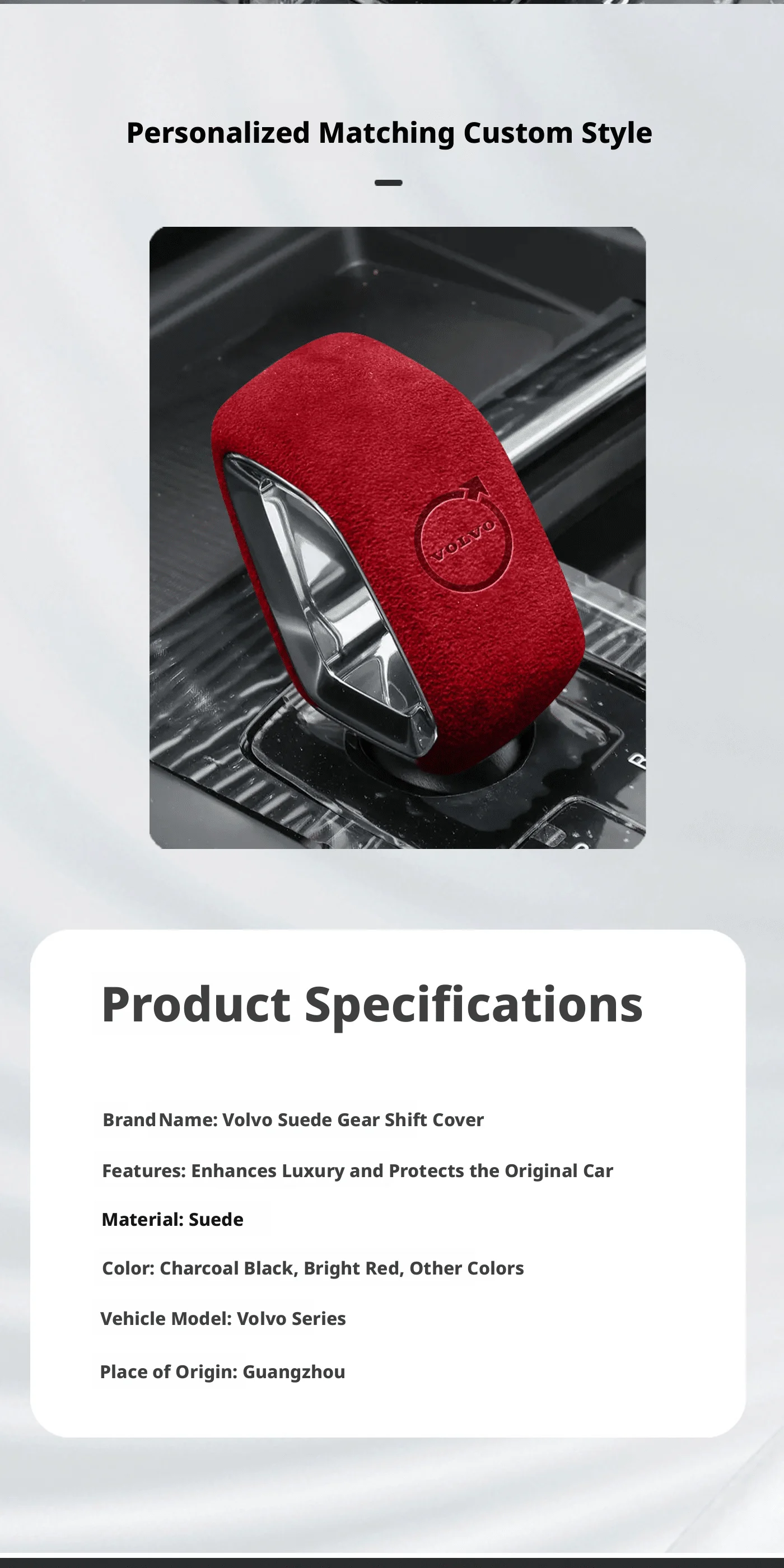 Wildleder-Schaltknauf-Abdeckung für die Mittelkonsole, Schalthebel-Aufkleber für Volvo XC60 S90 XC90 S60 V60 XC40 V90CC 2022 Dunkelgrau – Detail 2
