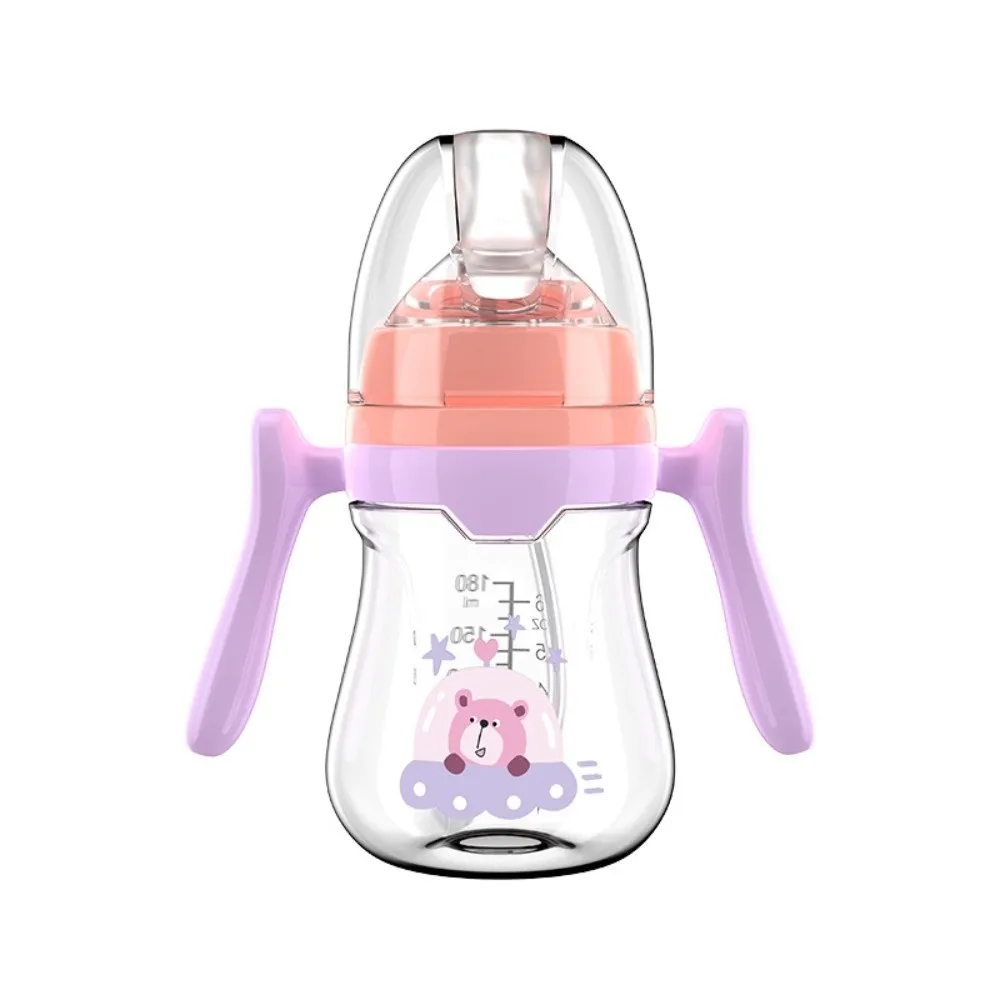 

New 180ML/240ML Bottle Portable Anti Bloating Water Cup with Handle Anti Falling Silicone Straw Bottle Feeding Supply