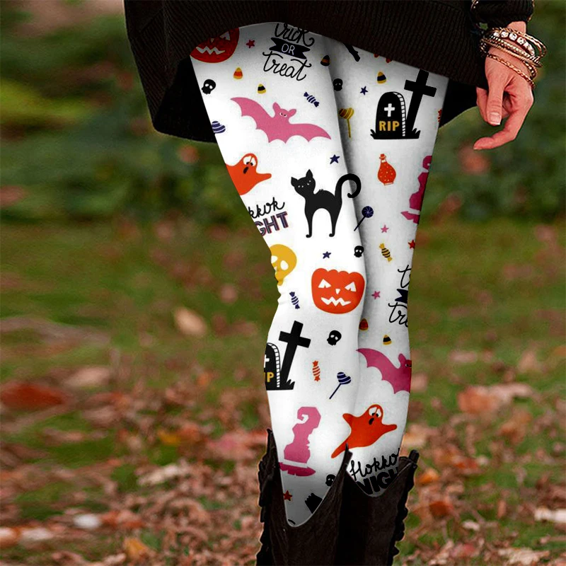 Halloween Skull Head Bats 3D Printed Leggings for women's Autumn Winter Warm Breathable Sports Leggings for women's Party Wear