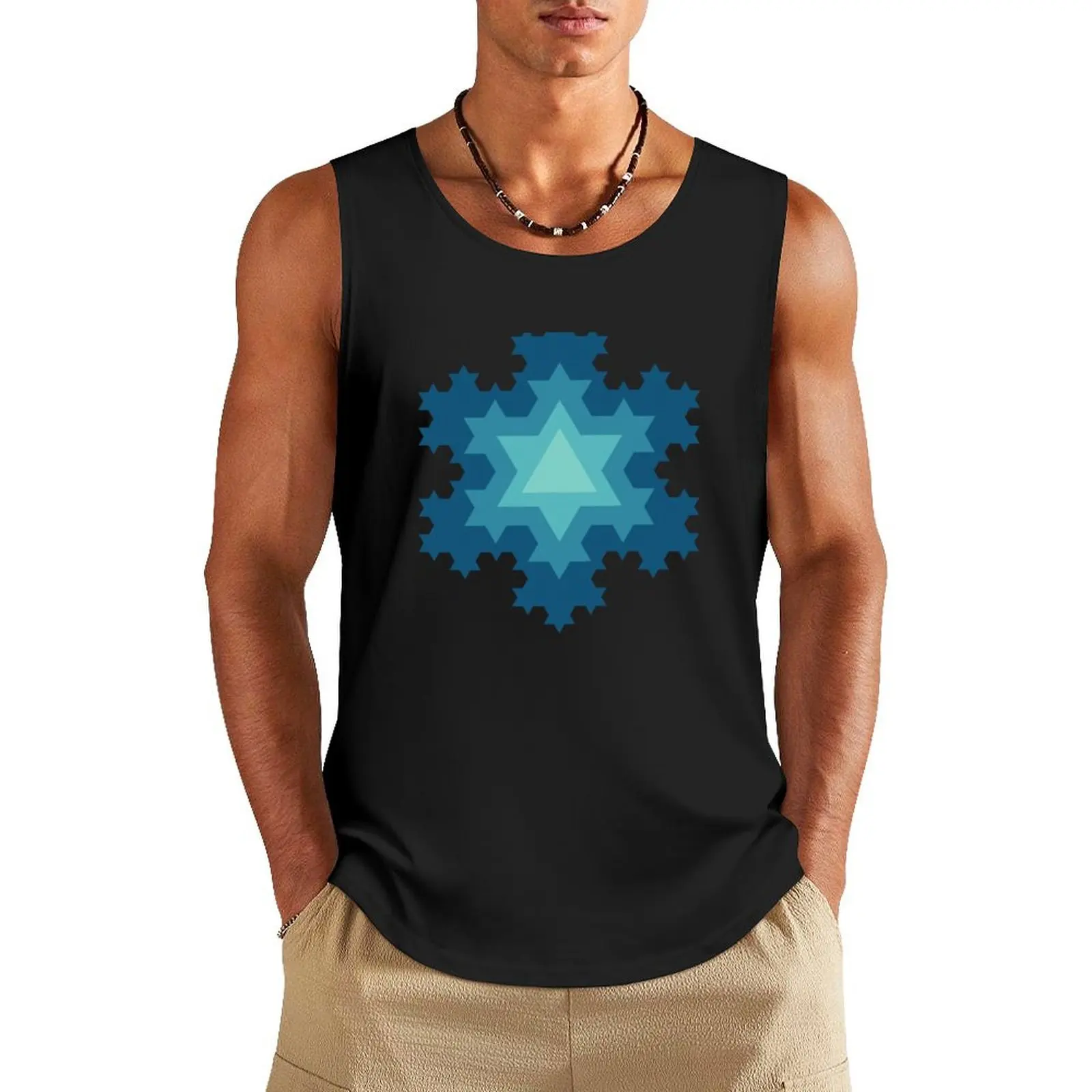 Koch Snowflake Fractal - Blue Tank Top anime gym clothes man fitness gym shirt men gym Men's t-shirts