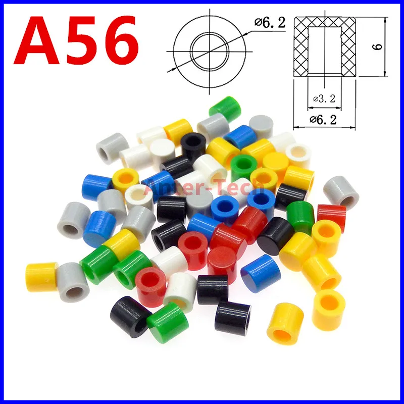 50Pcs A56 Plastic Cap 6x6mm Tactile Push Button Switch Hat Cover Kit for 6*6mm Switch Red Black Blue Green White Grey Yellow