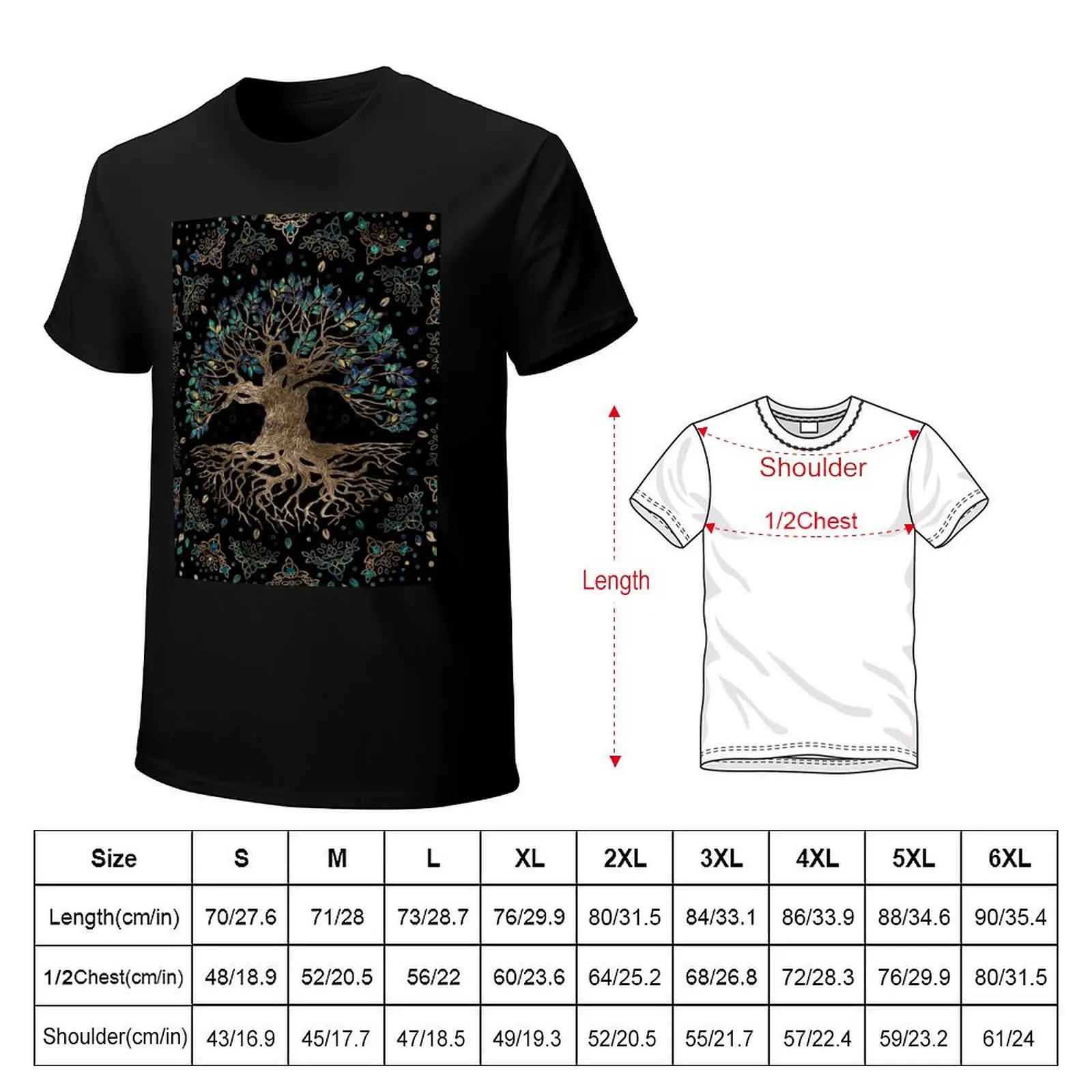Tree of life -Yggdrasil Golden and Marble ornament T-Shirt Basic Solid Color Short Sleeve T-Shirt