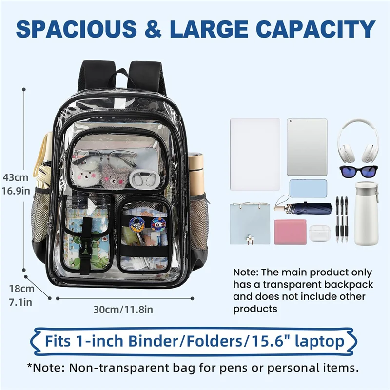 ABAC-Mochilas transparentes con accesorios, mochilas escolares transparentes para adolescentes, niños y niñas, para bolsas para portátiles transparentes de primaria