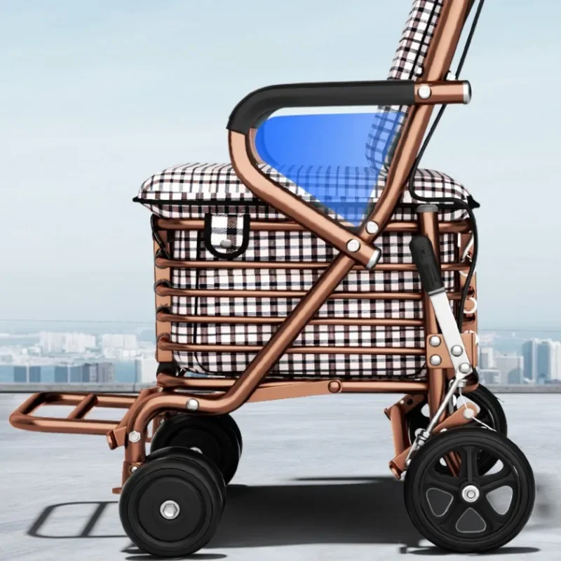 For Elderly Assisted Mobility Shopping Cart Foldable Trolley Dual Brake Anti-Slip Large Capacity Basket Convenient Grocery Cart