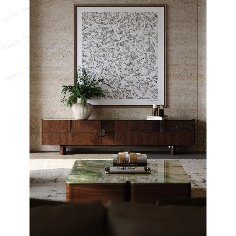 TV cabinet living room, modern simple wood grain design sense, whole house matching luxury stone TV cabinet