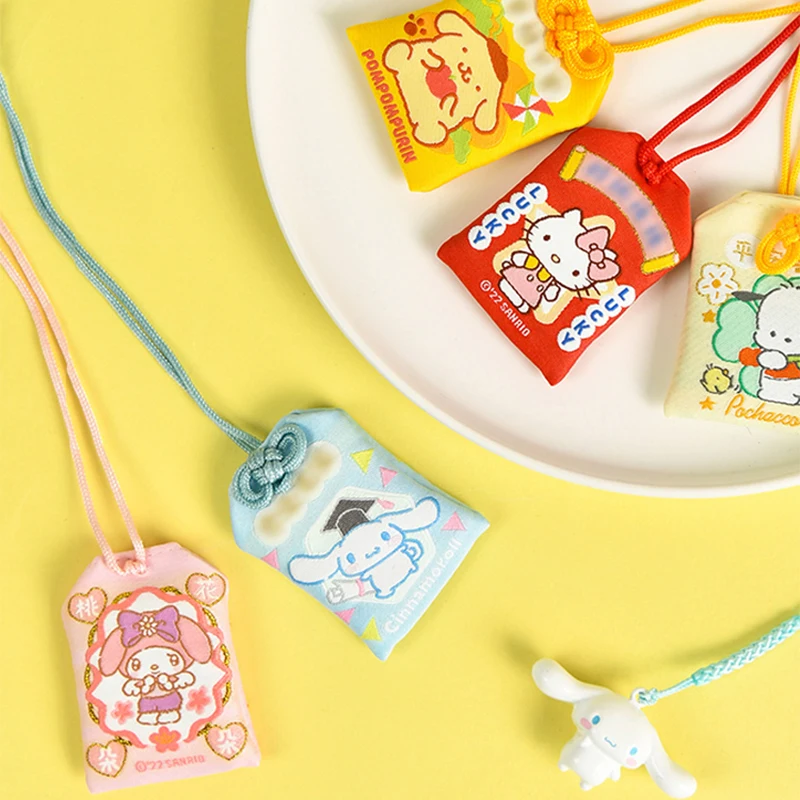 Kawaii Sanrio Omamori Pendant Cute Pompompurin Cinnamoroll Hello Kitty Kuromi Cartoon Good Luck Pendant Creative Girl Gifts