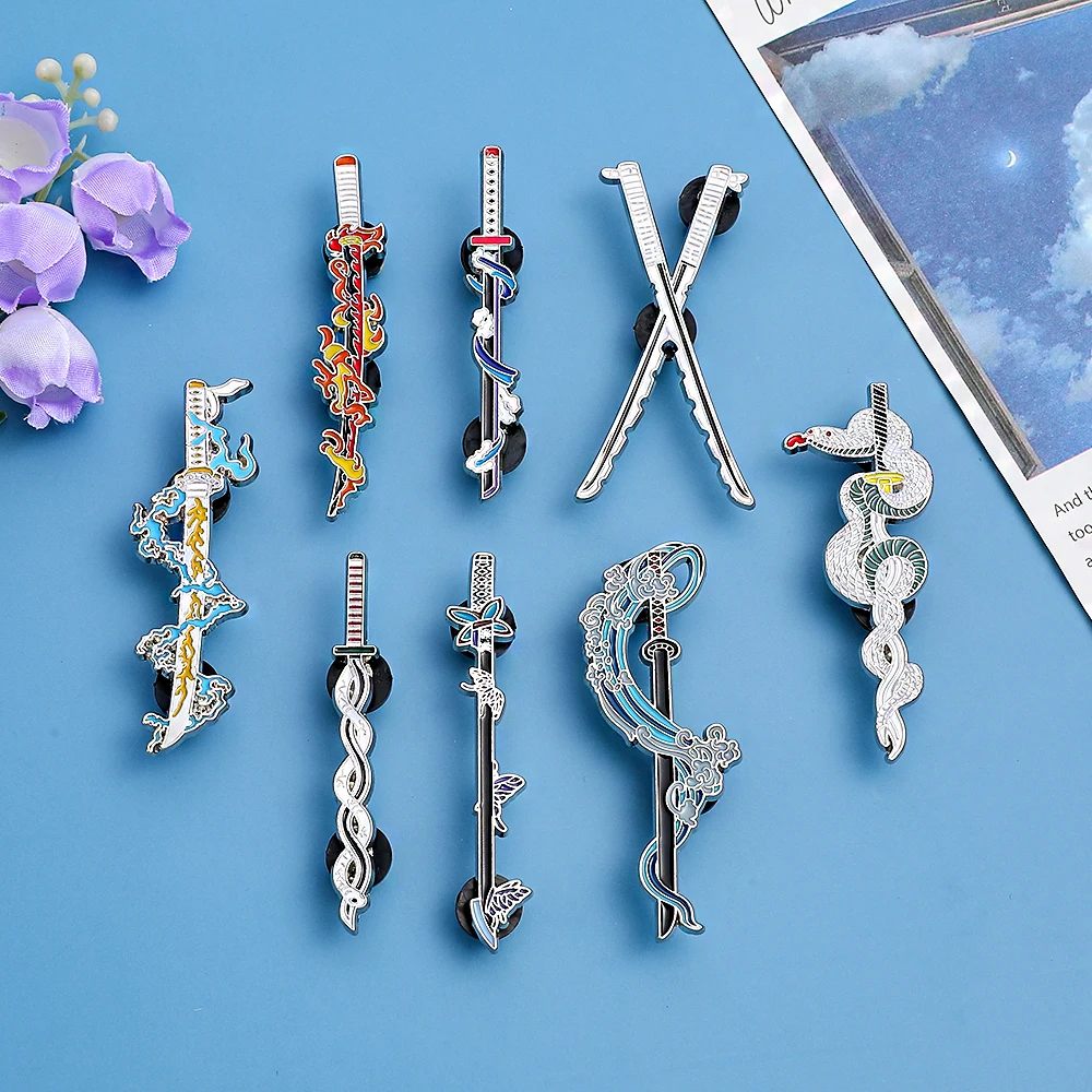 Japanese Classic Anime Character Knife Model Enamel Metal Badge Brooch Set Fashion Handsome Clothing Backpack Accessories Gift